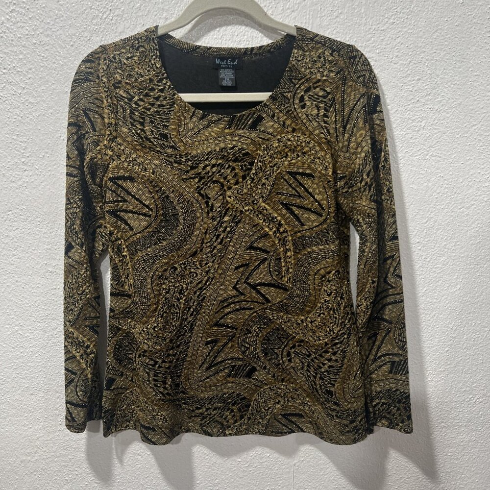 Y2K West End Blouse Womens Petite M Geometric Retro‎ Indie Top Whimsygoth